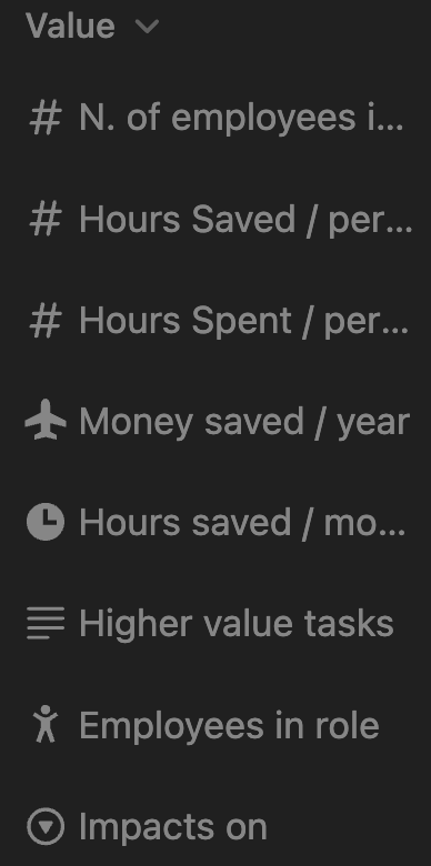 Interview form — value fields