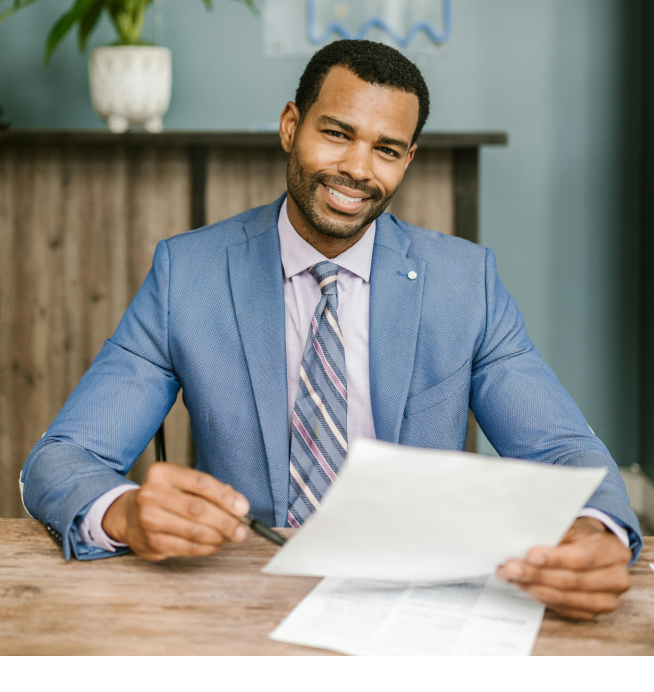 Wealth advisor reviewing documents